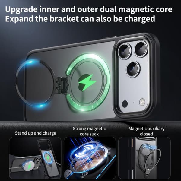 iPhone 17 Pro Max Cover med Dobbelt Ring MagSafe Magnetisk Holder Mattblå