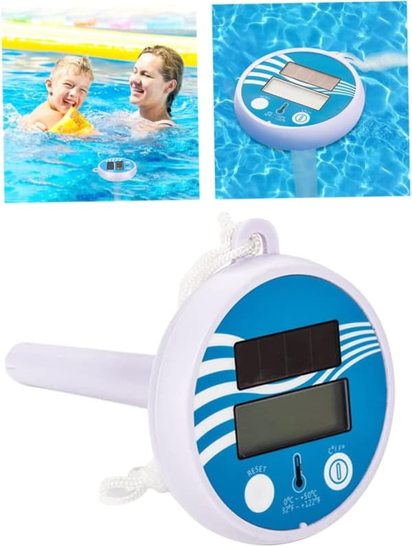 Flytande Vattentermometer Pooltermometer Digital Solenergi Temperaturmätare med Snöre för
