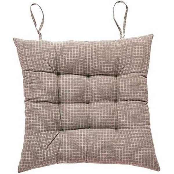Stolsdyna med remmar, 43 x 43 x 8 cm, universell trädgårdsstolsdyna i bomullslinne, enkel att