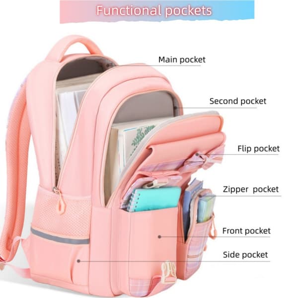 Cute Plaid Bow Backpack - A Lightweight, Casual School Bag Suitable for Primary and Middle School Students, Blue.