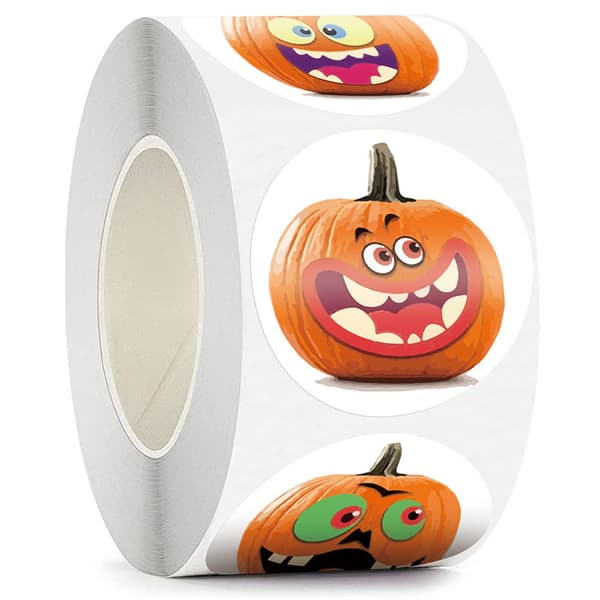 Halloween Stickers with Pumpkins 1 Roll/500 pcs Orange