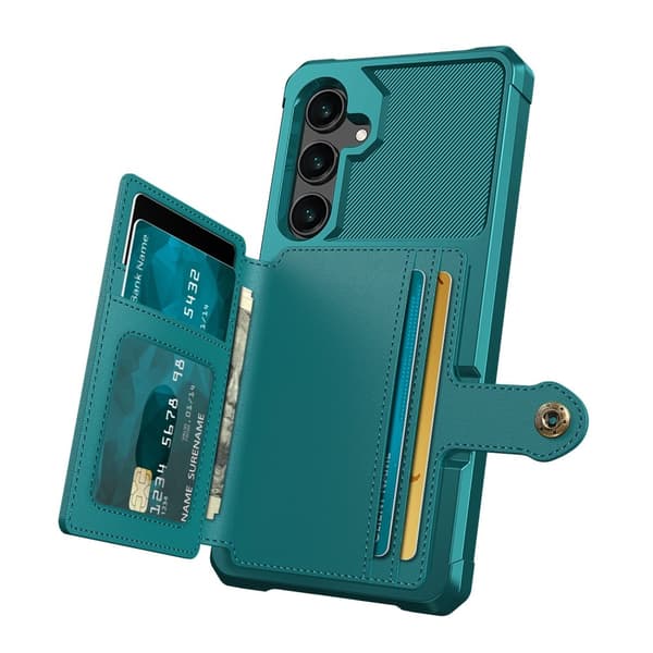 SKALO Samsung S25 Shockproof Case with Wallet - Green Grön green