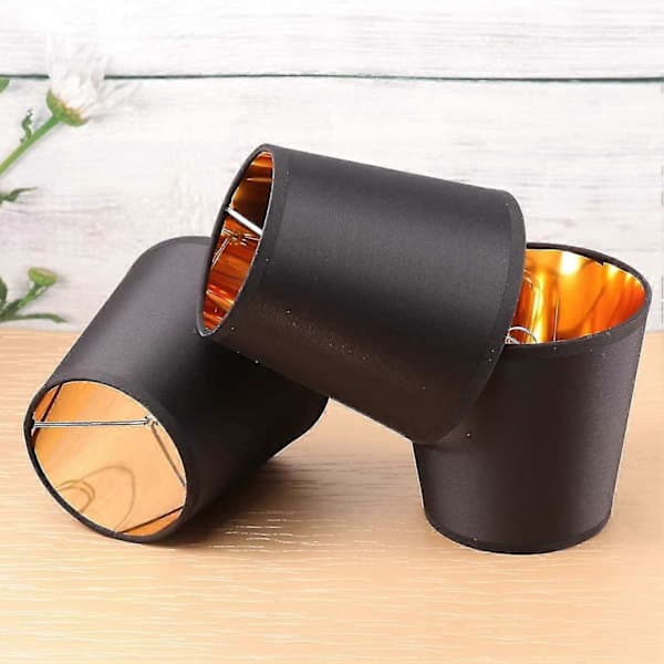 Svart lampskärm med guldfoder, clip-on lampskärm, hänglampskärm, 6-pack