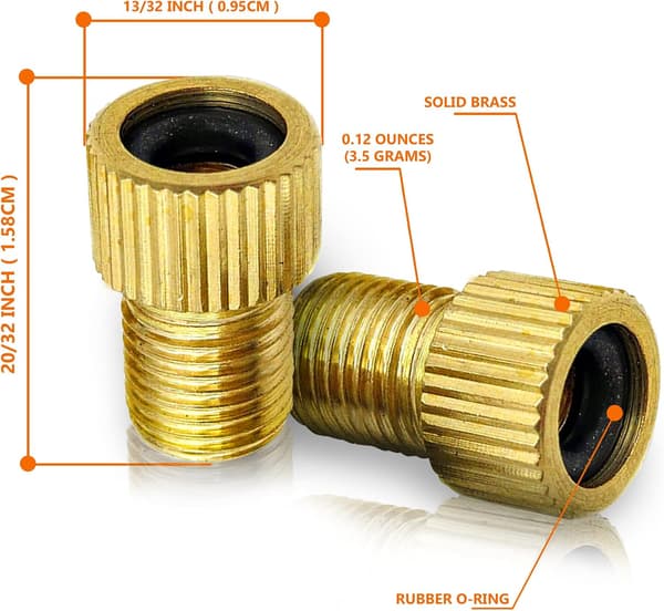 Messingadapter for Presta-ventil (5-pakning + 10 hetter)