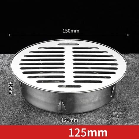 Rundt gulvafløb i rustfrit stål til badeværelset med stor diameter 125 mm