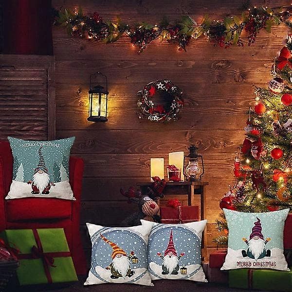 Julkuddfodral med jultomten 45x45 cm, 4-pack, juldekoration, julkuddfodral