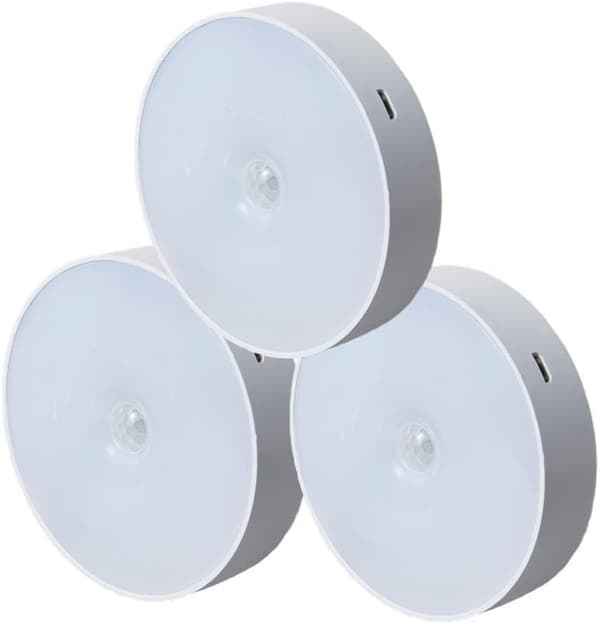 3-pack trådlösa LED-nattlampor med rörelsesensor, USB-laddning