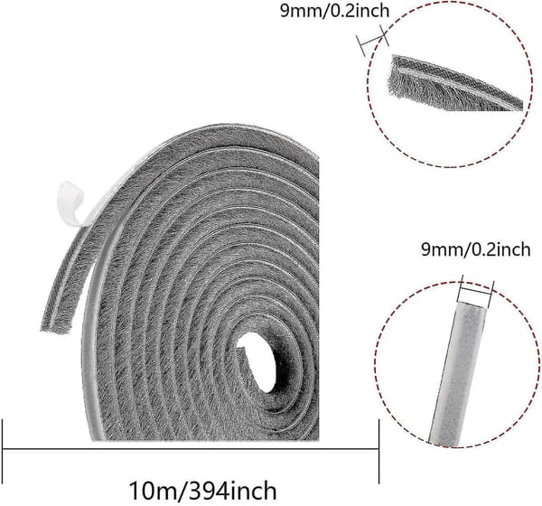 10m Brush Strip, Windproof and Dustproof Self-Adhesive Brush Seal for Moving Windows and Doors, 9mm Width x 9mm Height, Grey Betterlifefg