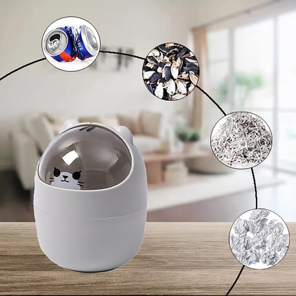 Desktop Trash Can, Waste Bin, Cute Creative Trash Can with Lid, Waste Bin for Bedroom, Bathroom, Car Indoor, 4L, Grey