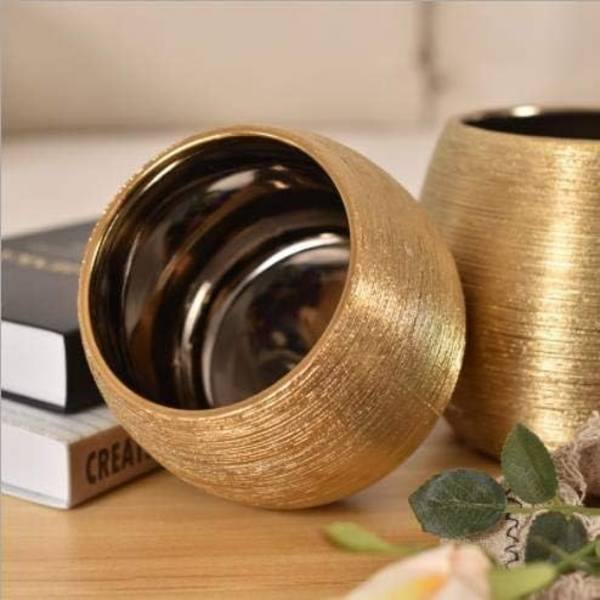 Gyllene modern minimalistisk keramisk rund vas för inomhus- och utomhusdekorativa suckulenter