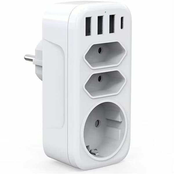 AC Outlet and 3 USB 3A Wall Socket Strip - 6-in-1 4000W Charger Smart Charging System Compatible with All USB Devices