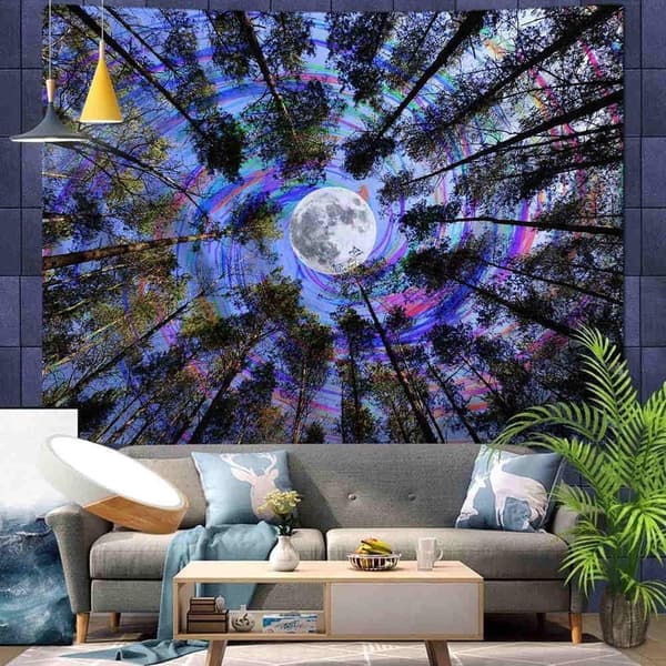 Psykedelisk Måntapet, Väggbonad i Högdensitetspolyester, 150x150 cm, för Sovrum och Studentrumsinredning