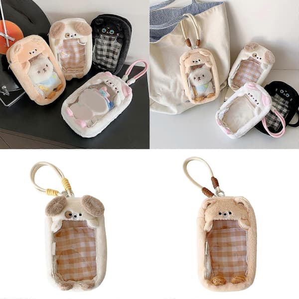 Durable Plush Toy Storage Bag with Dog Cutout Pattern Safe Materials for Child Development and Family Activities Brown