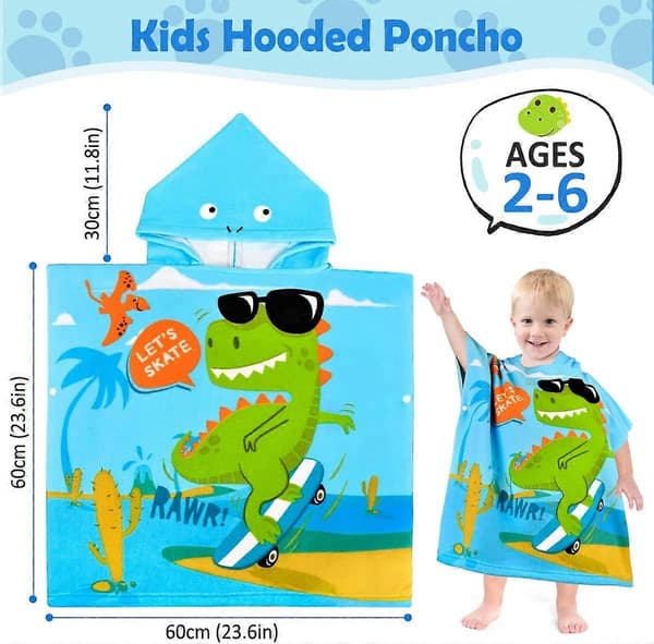 Bade-poncho til børn Dinosaur Bade-håndklæde Strand-håndklæde Piger Badekåbe Drenge Superabsorberende Hurtigtørrende Hætte-poncho Surf-poncho Badekåbe til...