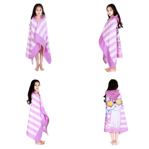 Badehåndklæde til børn, Badehåndklæde til børn med hætte Hurtigtørrende Superabsorberende Poncho til badekar/pool/strandbad (127cmx76cm, Kat)