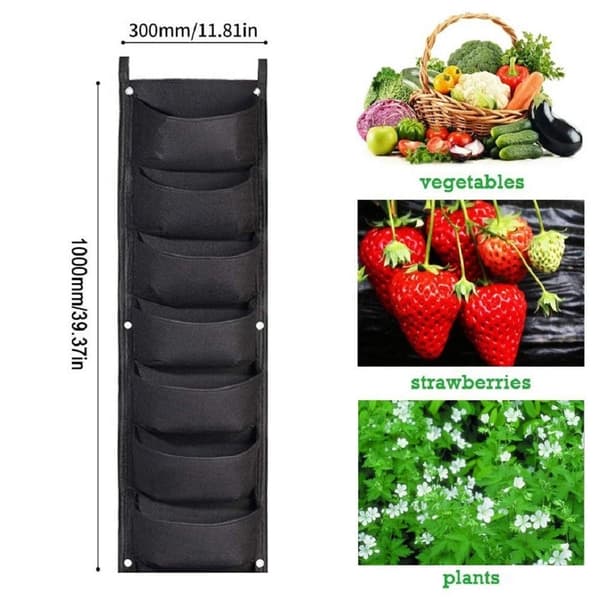 Hängande planteringsväskor, 2-pack 7 fickor Vertikal vägg hängande planteringsväska Odla väskor inomhus utomhus