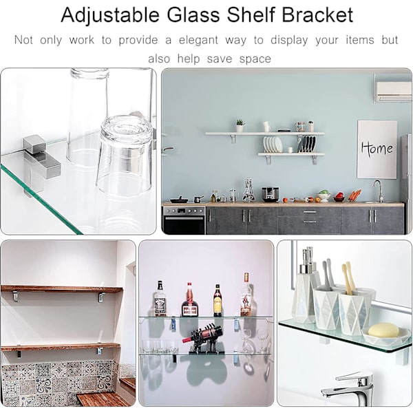 2 st Justerbara Glashyllfästen, Hyllstöd Väggfäste Solid Zinklegering Krom Glas Trä
