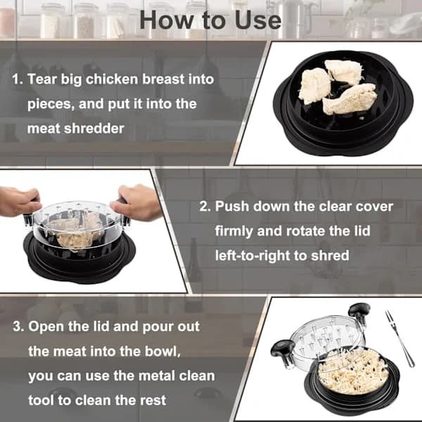 Large Chicken Shredder - Non-slip Tool for Shredding Chicken Breast, Includes Brush and Fork, BPA-Free, Suitable for Pork, Beef, Chicken