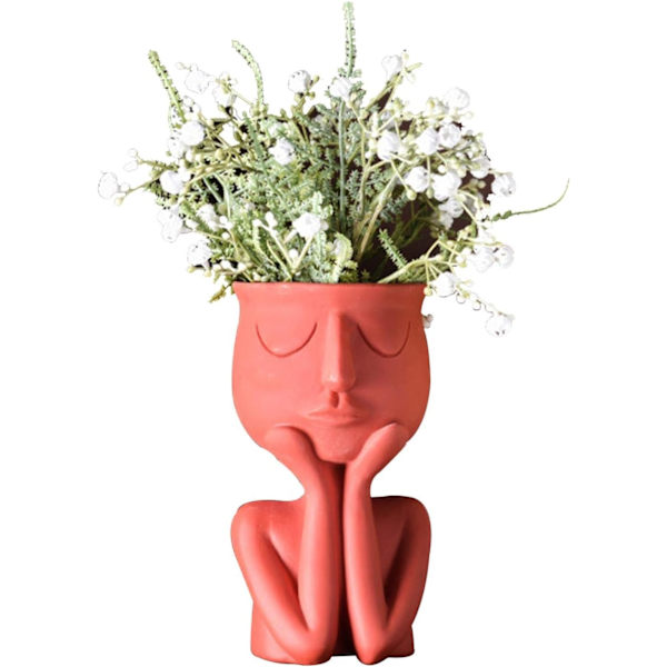 Kreativ nordisk blomkruka vas, suckulenta blommor, abstrakt ansikte blomkruka för inomhus eller kontor röd