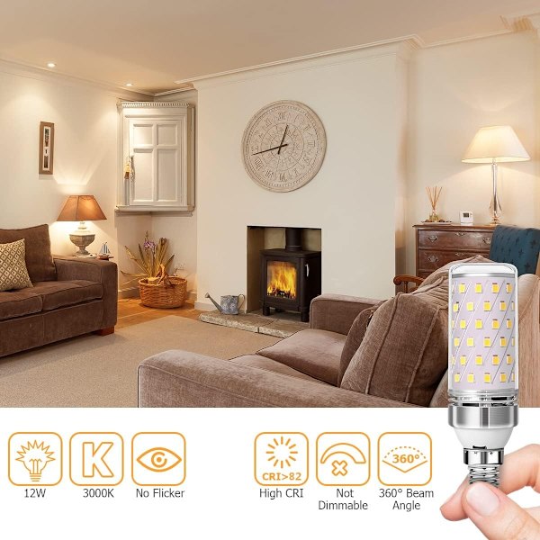 4-pack E14 LED-lampa 12W 1200lm Halogenlampa motsvarande 100W 3000K Varmvit AC220-240V Icke-dimmbar