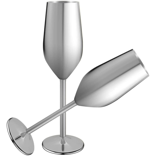 2 set med champagneflöjter i rostfritt stål, 201 ml silver