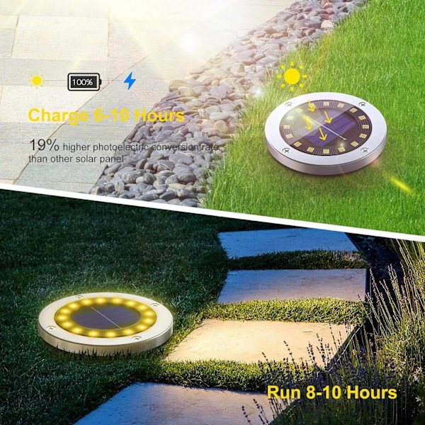 Solcellslampor för utomhusbruk, 4-pack 16 LED solcellsstrålkastare utomhusbelysning IP65 vattentät rostfri