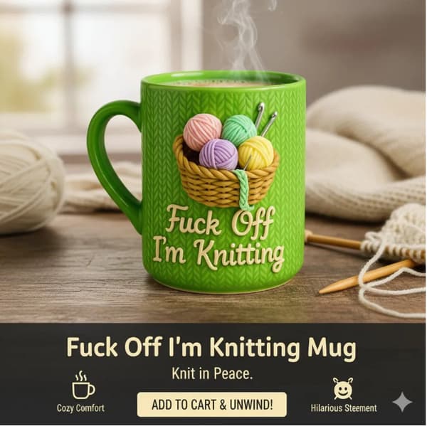 Go to Hell I'm Knitting Mug, Sarcastic Knitter Coffee Cup for Yarn Lovers, 11 oz Funny Knitting Ceramic Mug