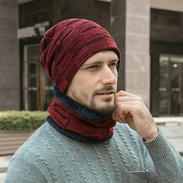 Fashion Vintermössa Hals Stickad Halsduk Mössa Stickad Varm Mössa...