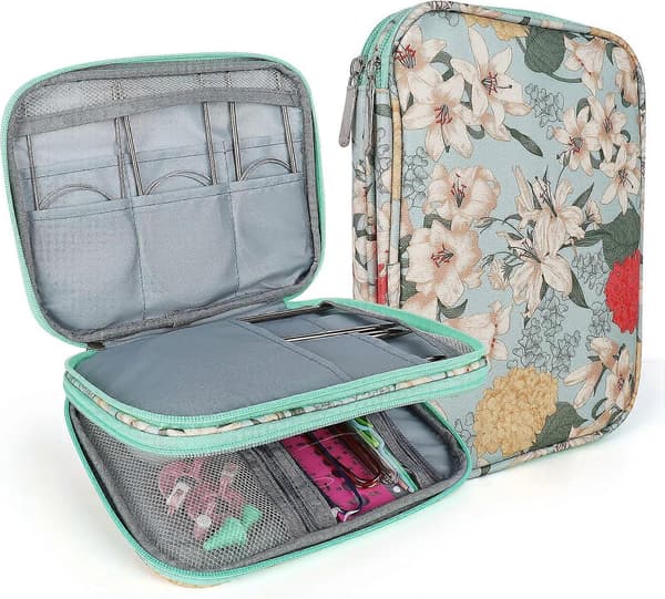 Circular Needle Case, Crochet Hook Holder, Zippered Cable Storage Bag, Round Double Single Pointed Knitting Needles, Crochet Case