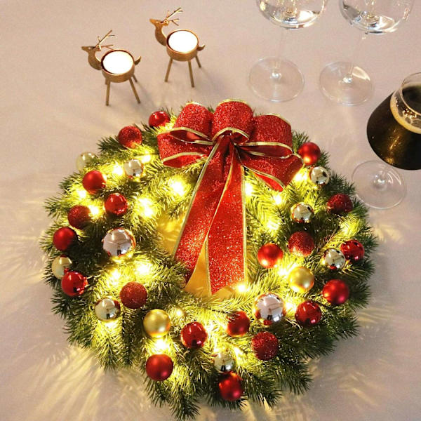Julkrans för ytterdörr, 40 LED-lampor batteridriven, 16 tum julkrans festdekoration