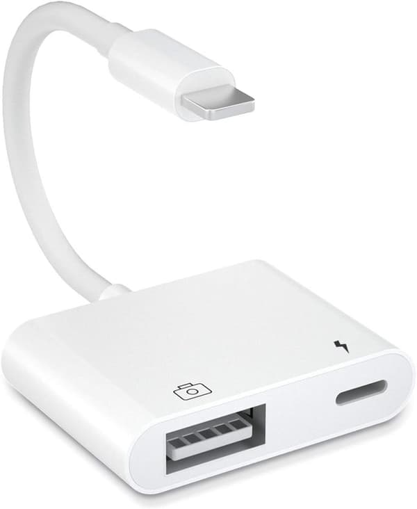 USB 3-kameraadapter, 2-i-1 Lightning til USB OTG-adapter, kompatibel med kortlæser