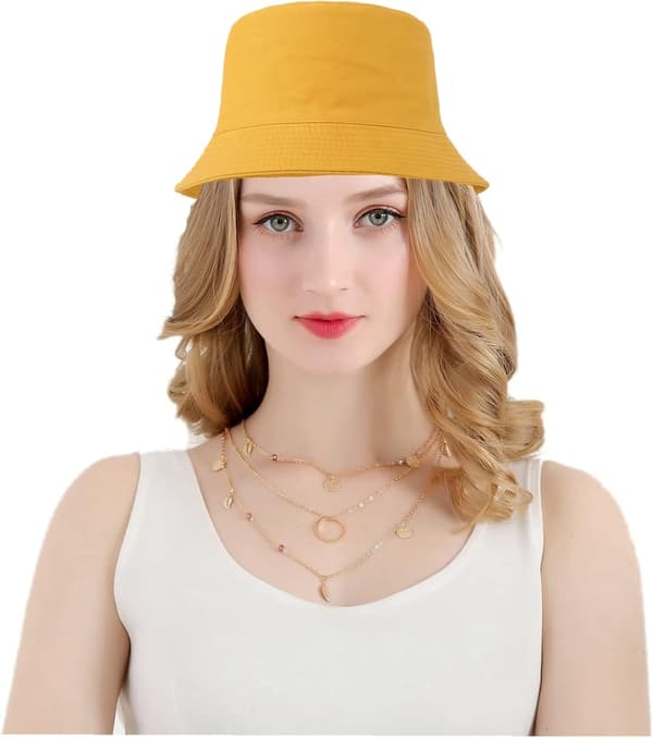 Bucket Hat Unisex Sun Hat Solid Color Men Women (Yellow)