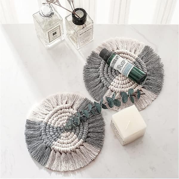 Flätad bomullsunderlägg, bohemisk underlägg, macrame underlägg set, bohemisk chic deco