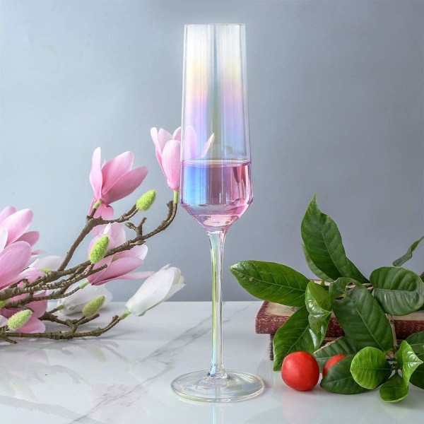 Kristall Champagne Flöjt Glas Set 2 Stycken Regnbåge Champagne Glas Flöjt Bröllop Jul Alla Hjärtans Dag