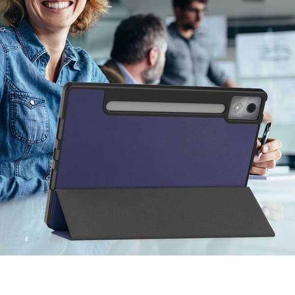 Til Lenovo Idea Tab Pro Etui Tri-Fold Stativ Cover med Penneholder - Mørkeblå Blå blue