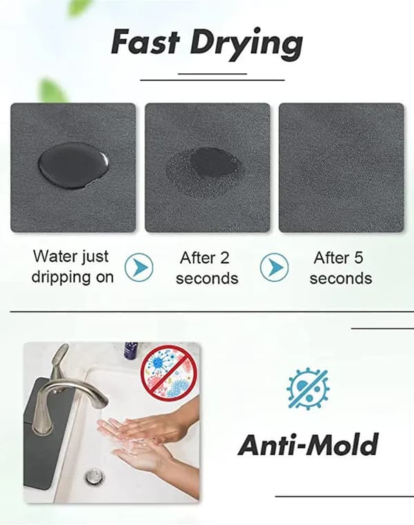 Kitchen Faucet Absorbent Mat Silicone Sink Splash Guard Grey gray 13.8*38cm