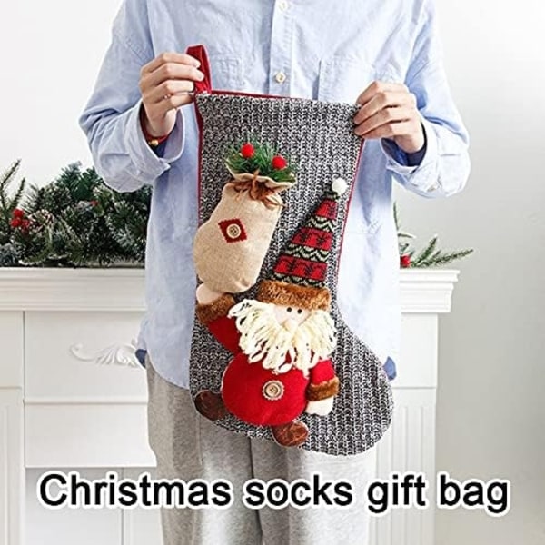 Julstrumpa, stor julstrumpa att hänga, design jultomte, ren och snögubbar