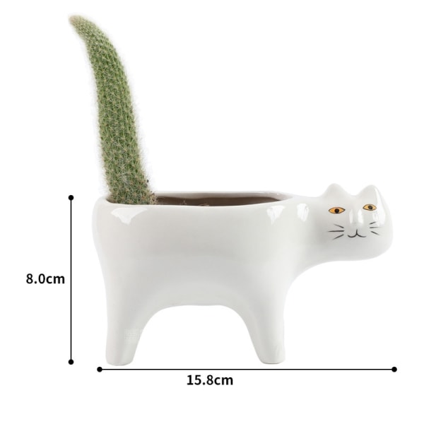 Blomkrukor Söta Katt Succulent Planter Växtbehållare ，Vit + Grön，2 st