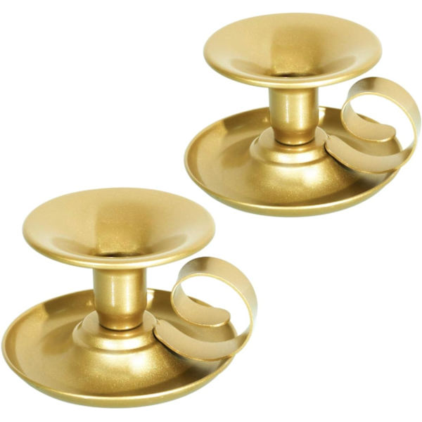 Retro järntapersljusstake, set om 2, enkla guld ljushållare ljusstativ för