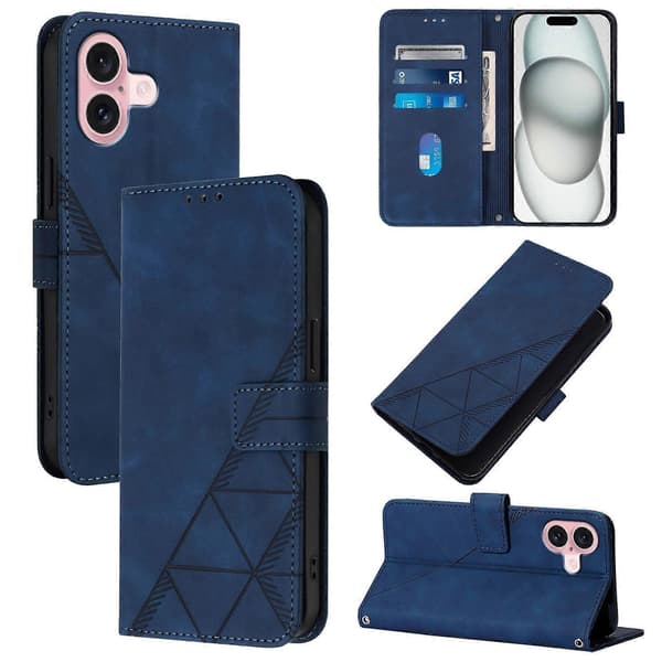 Crossbody 3D Præget Flip Læder Telefonetui Blå Blå Blue For iPhone 16