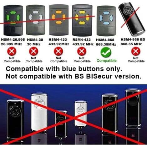 HSM4 868 MHz garage door remote control, replacement for Hörmann HSM 4 hand transmitter, 868.3 MHz, 4 buttons, 30 m range, with battery