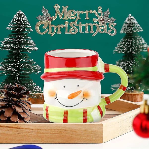 Julkeramisk Mugg, 3D-snidad Snögubbedesign, 400ml, för Varma Drycker, Presentidé