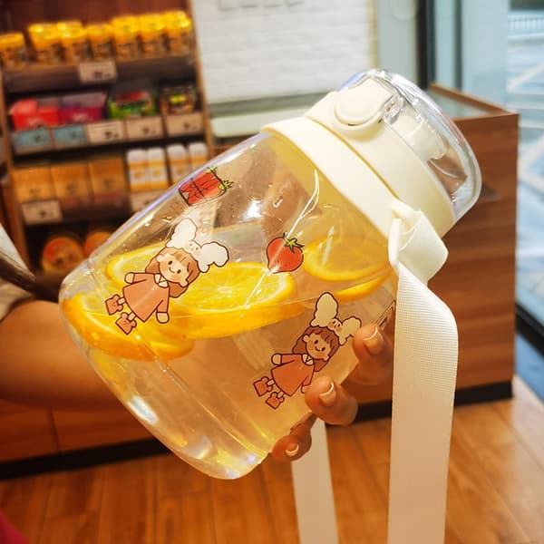 Kåsa, sommar stor kapacitet vattenkopp, 1300ML plastkopp, stor magekopp med sugrör och rem
