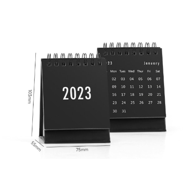 Skrivbordsunderlägg ny2023 Minikalendrar Metallring Dubbeltrådsbindning Bärbar kalender för hem（svart）