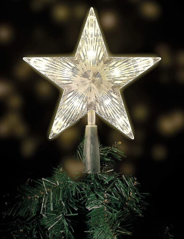 Juletrestjerne med 10 LED-lys og strømkontakt - Varmhvit lysende juletrestjerne - Juletrestjerne