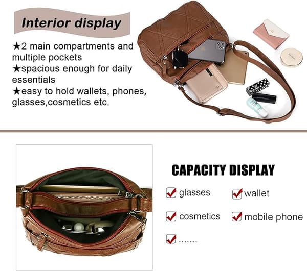 Women's Multi-pocket Casual Crossbody Shoulder Bag Messenger Bag for Everyday Use, Waterproof (Medium)