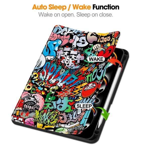 Til iPad Pro 11 (2024) Slankt trefoldet etui Pennelomme - Graffiti multifärg multicolor