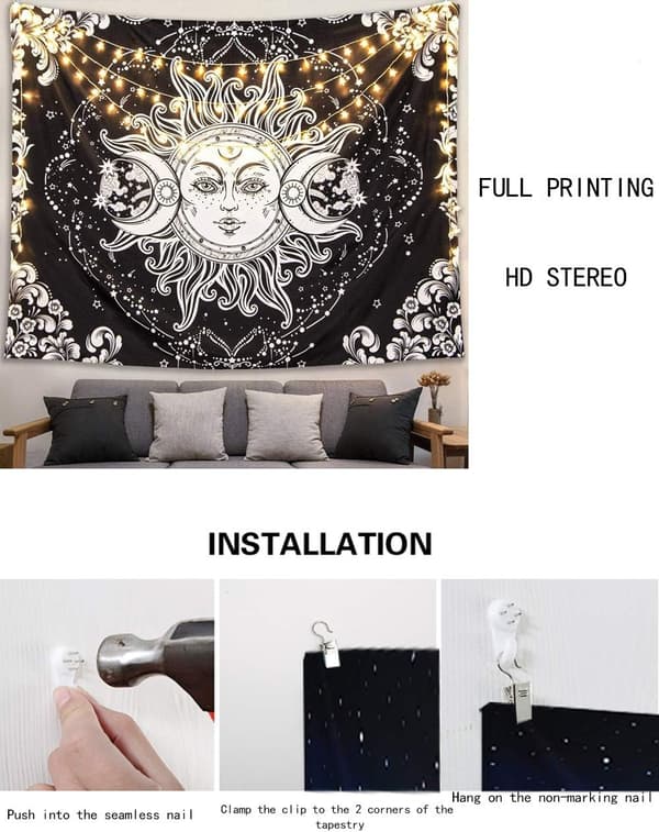 Väggbonad för sovrum, månnatur väggbonad i boho-stil för vardagsrum