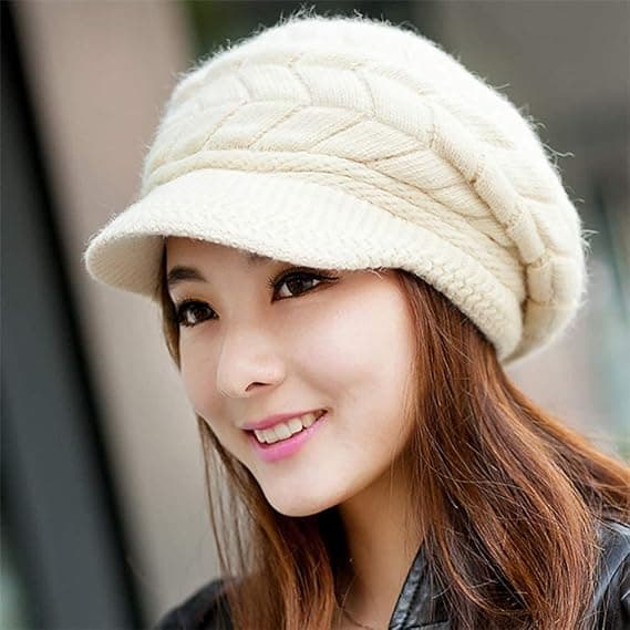 2-pack Dam Vinter Varm Stickad Mössa Slouchy Beanie med Skärm