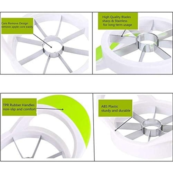 2 st Apple Slicer - Professionell äppelslicer - Rostfritt stål äppelurtagare - 8 skarpa blad